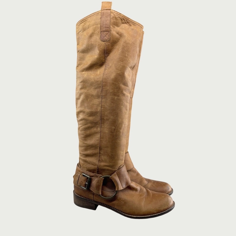 Steve Madden Womens Leather Tall Harness Riding Boots Tan Brown Size 8.5